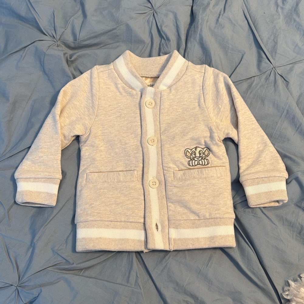 Monica + Andy Simba Lion King Light Oatmeal Varsity Bomber Jacket 6-12M